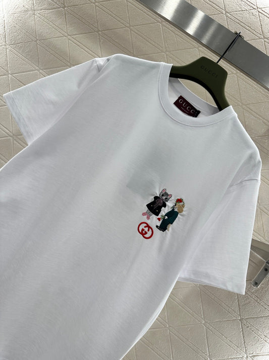古G家-25圓領刺繡卡通標誌𝑇𝑒𝑒 白色