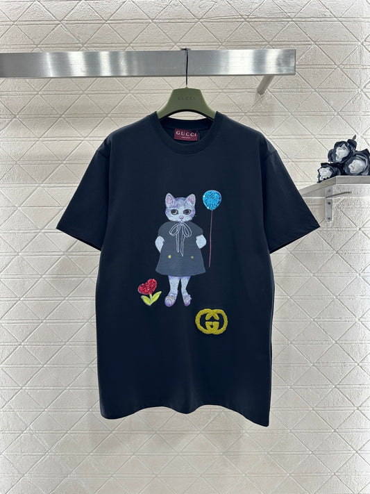 古G家-26珠刺繡印花小貓𝑇𝑒𝑒 黑色
