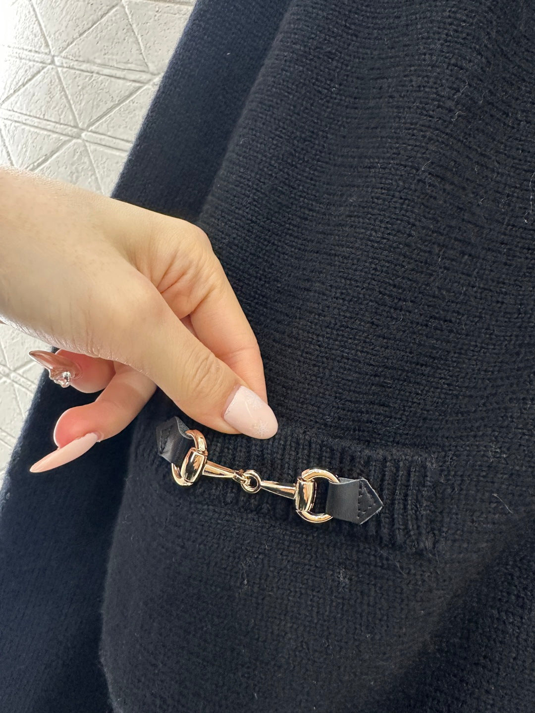 古G家-26鏈條口袋針織開襟衫 藍色