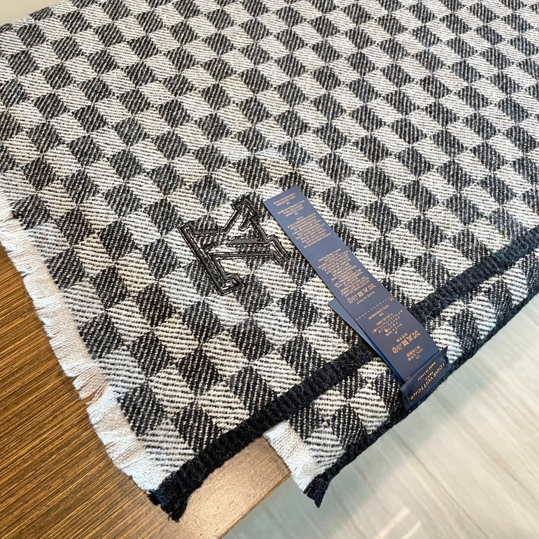 路L家-棋盤格編織工藝 100%羊絨圍巾 35x200cm