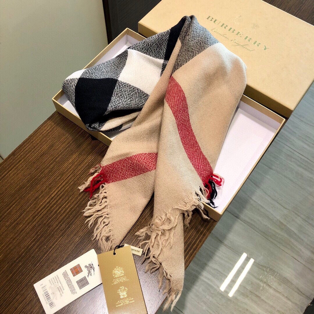 巴B家-羊絨格紋方巾披肩 140×140