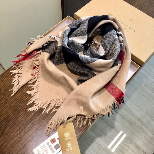 巴B家-羊絨格紋方巾披肩 140×140