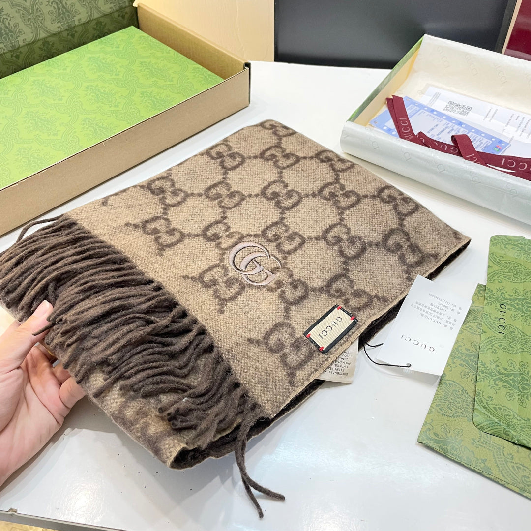 古G家-雙面漸層兩用圍巾55*195 羊毛真絲混紡