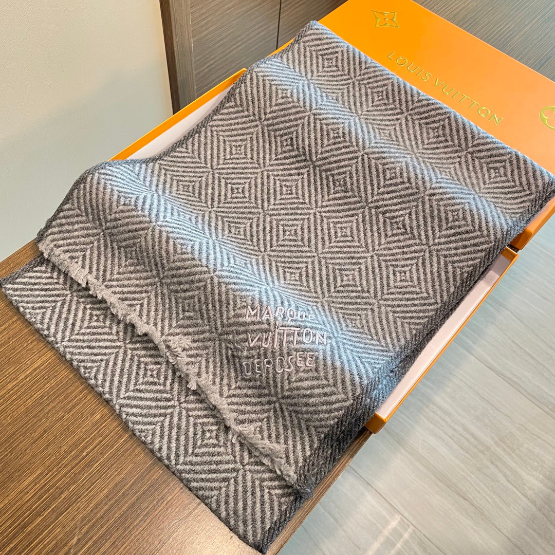 路L家-棋盤格編織工藝圍巾 100%羊絨 35x200cm