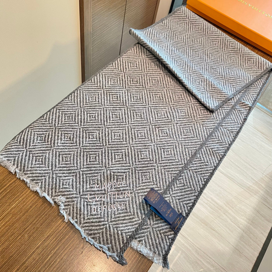 路L家-棋盤格編織工藝圍巾 100%羊絨 35x200cm