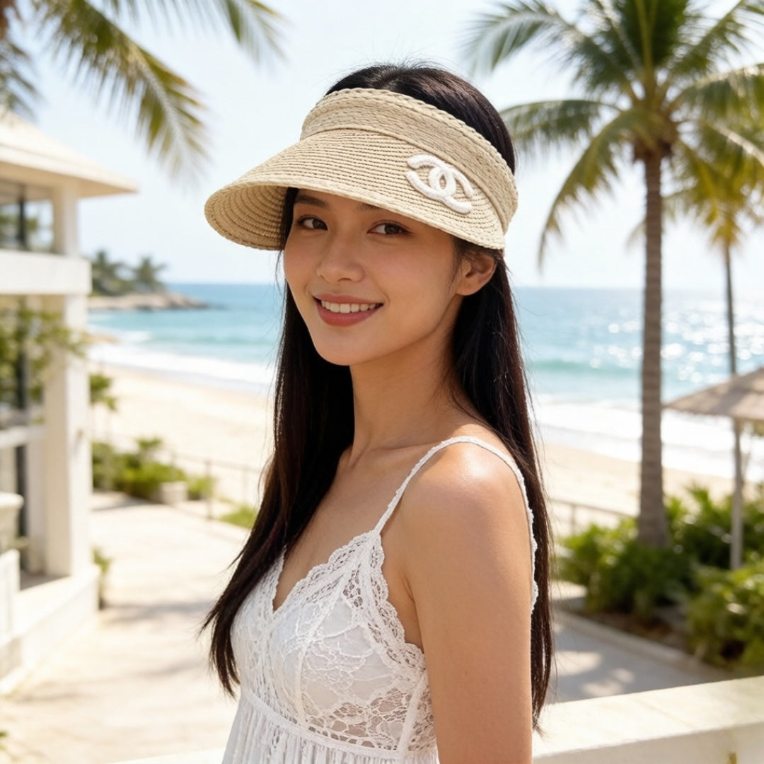 小香家-空頂新款CC草帽 米色