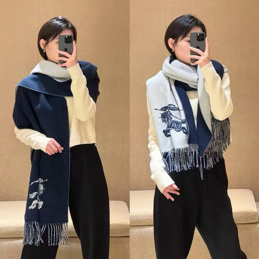 巴B家-雙面拼色羊絨 40*180