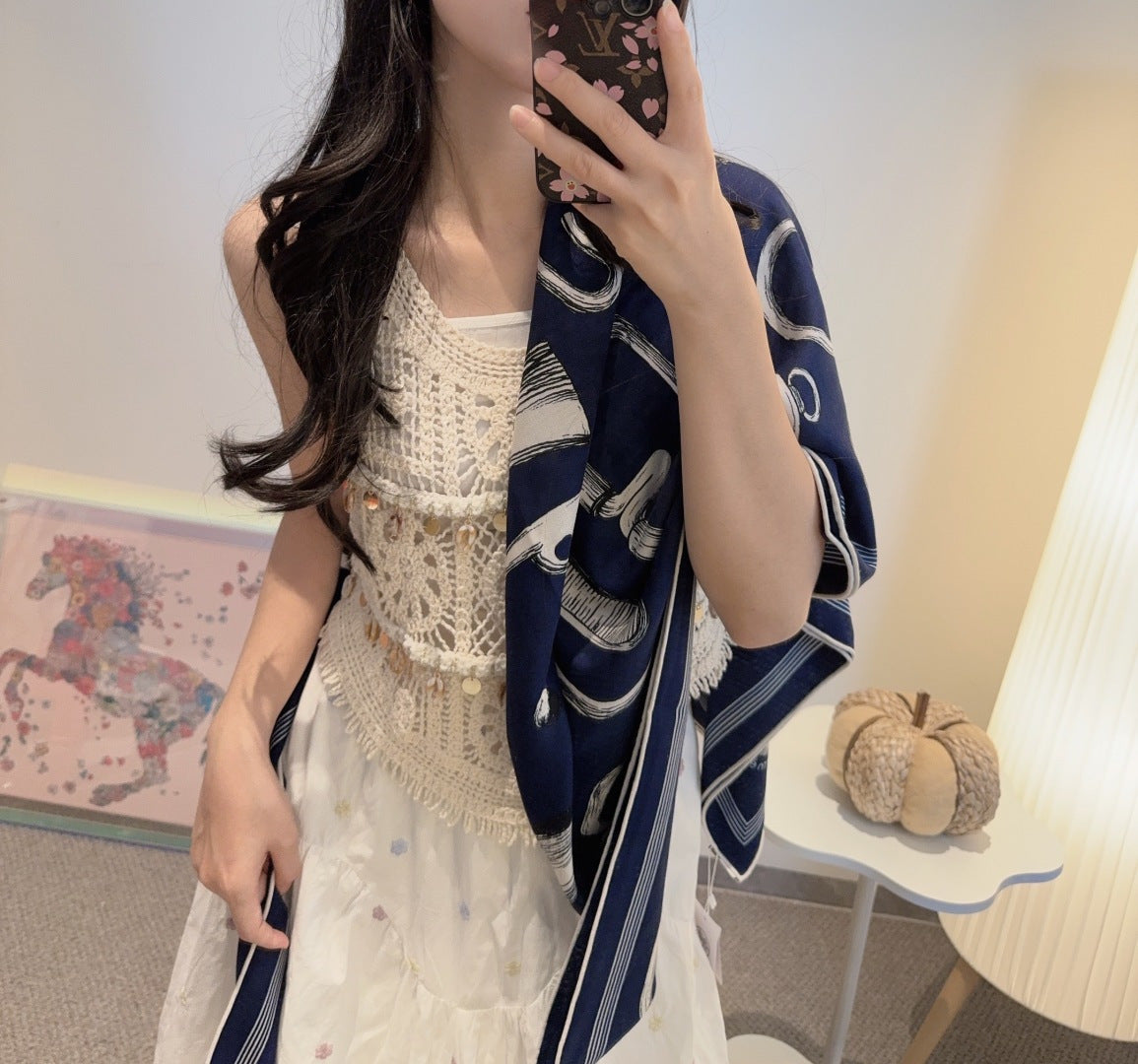 小愛款-雙面同色絲毛方巾 140x140 絲混紡披肩