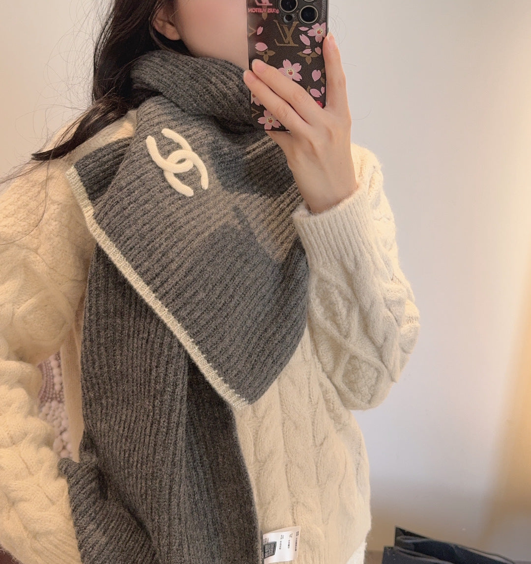 賽C家-經典羊絨圍巾 30*180cm-灰色