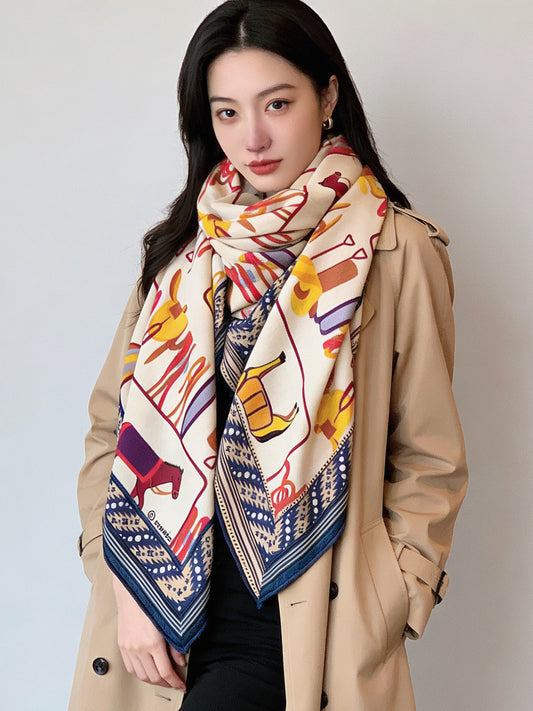 小愛款-雙面同色 140cm*140cm 真絲羊絨方巾 70%羊絨+30％
