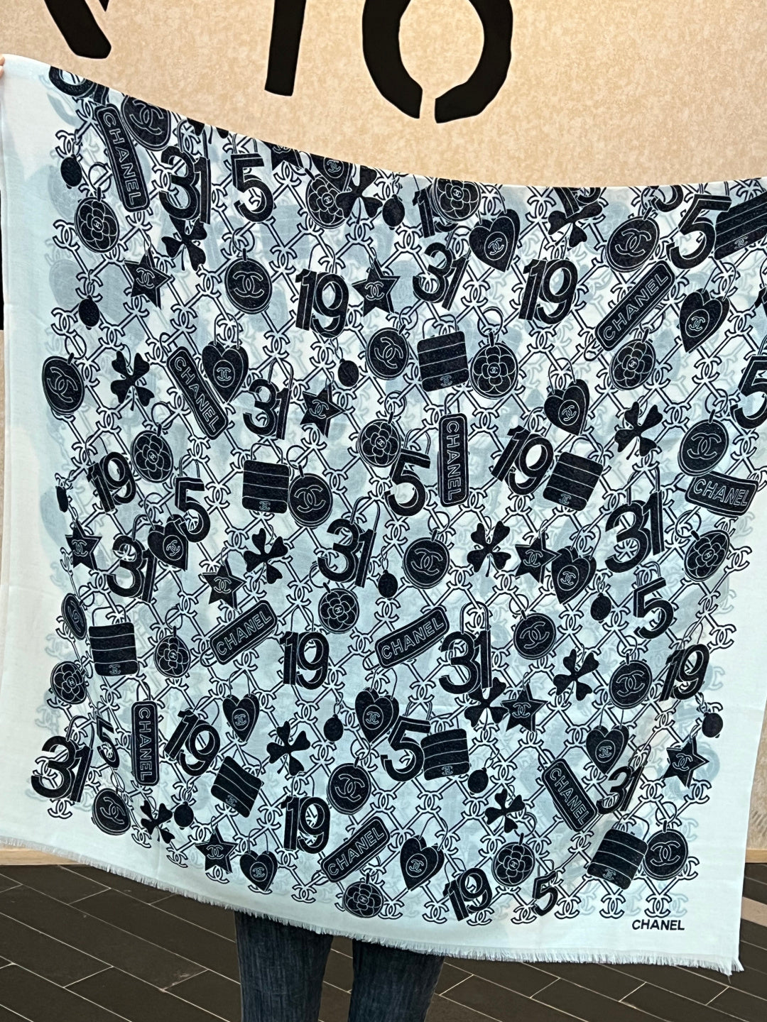 小香家-手繪LOGO羊絨長巾 110x200c-白色