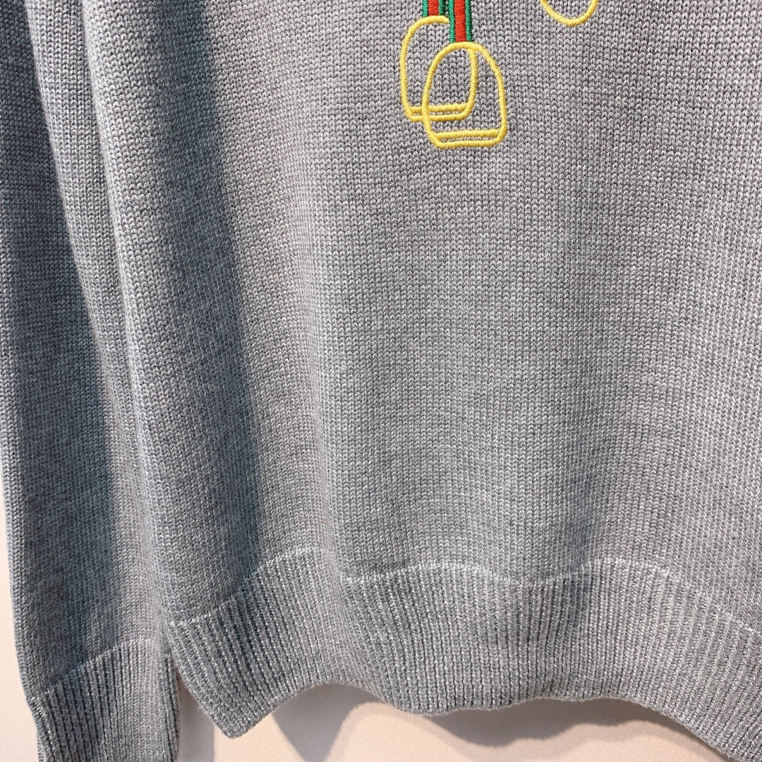 古G家-𝟐𝟓秋冬針織刺繡休閒上衣 灰色