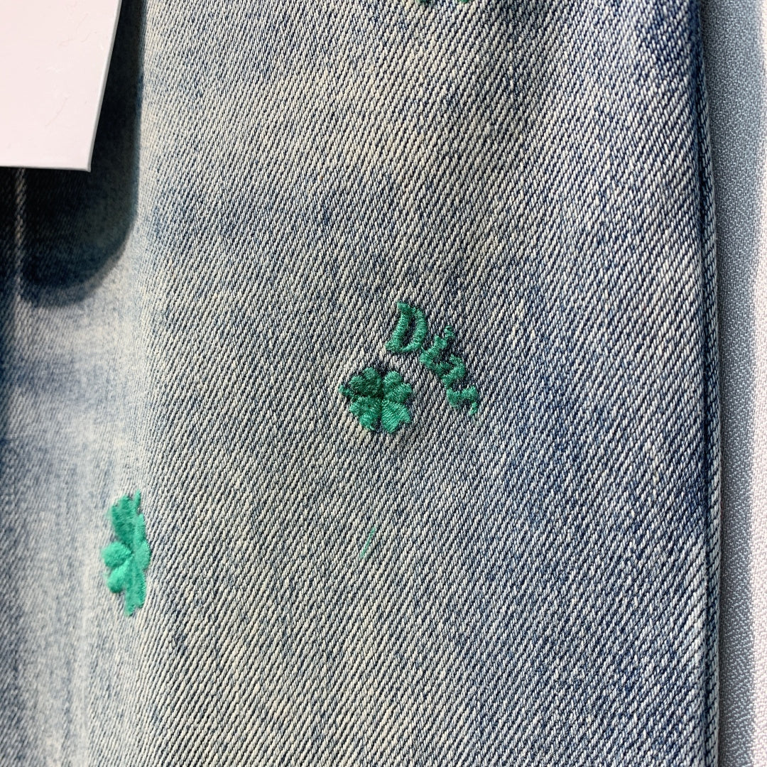 迪D家-四葉草刺繡時髦牛仔褲