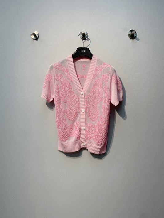 迪D家-V領重工刺繡蝴蝶開襟衫 粉色