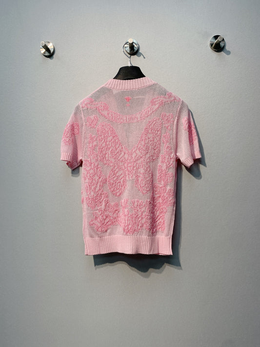 迪D家-V領重工刺繡蝴蝶開襟衫 粉色