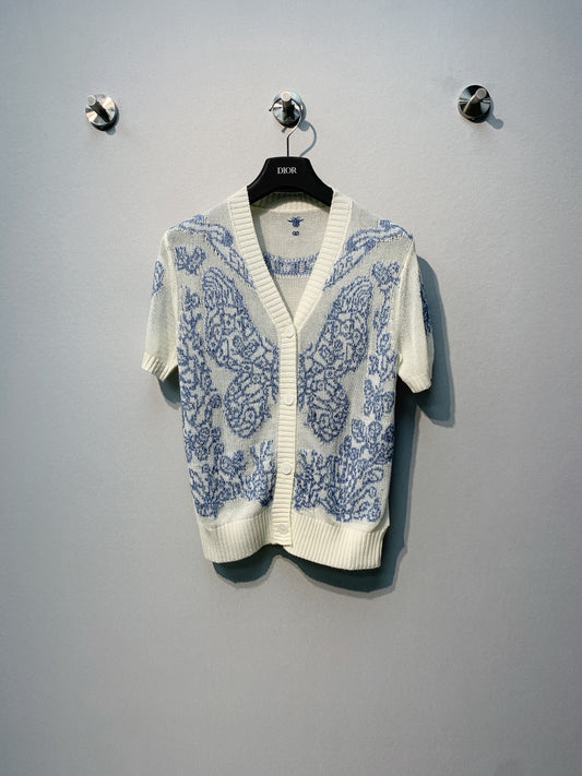 迪D家-V領重工刺繡蝴蝶開襟衫 藍色