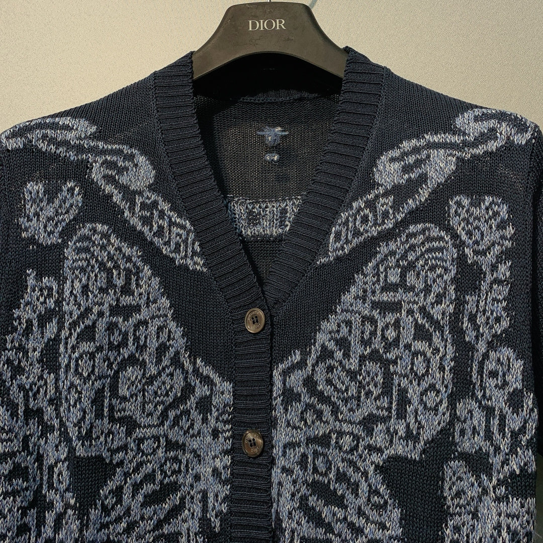 迪D家-V領重工刺繡蝴蝶開襟衫 黑色