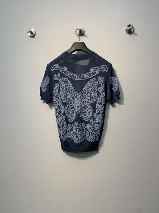 迪D家-V領重工刺繡蝴蝶開襟衫 黑色