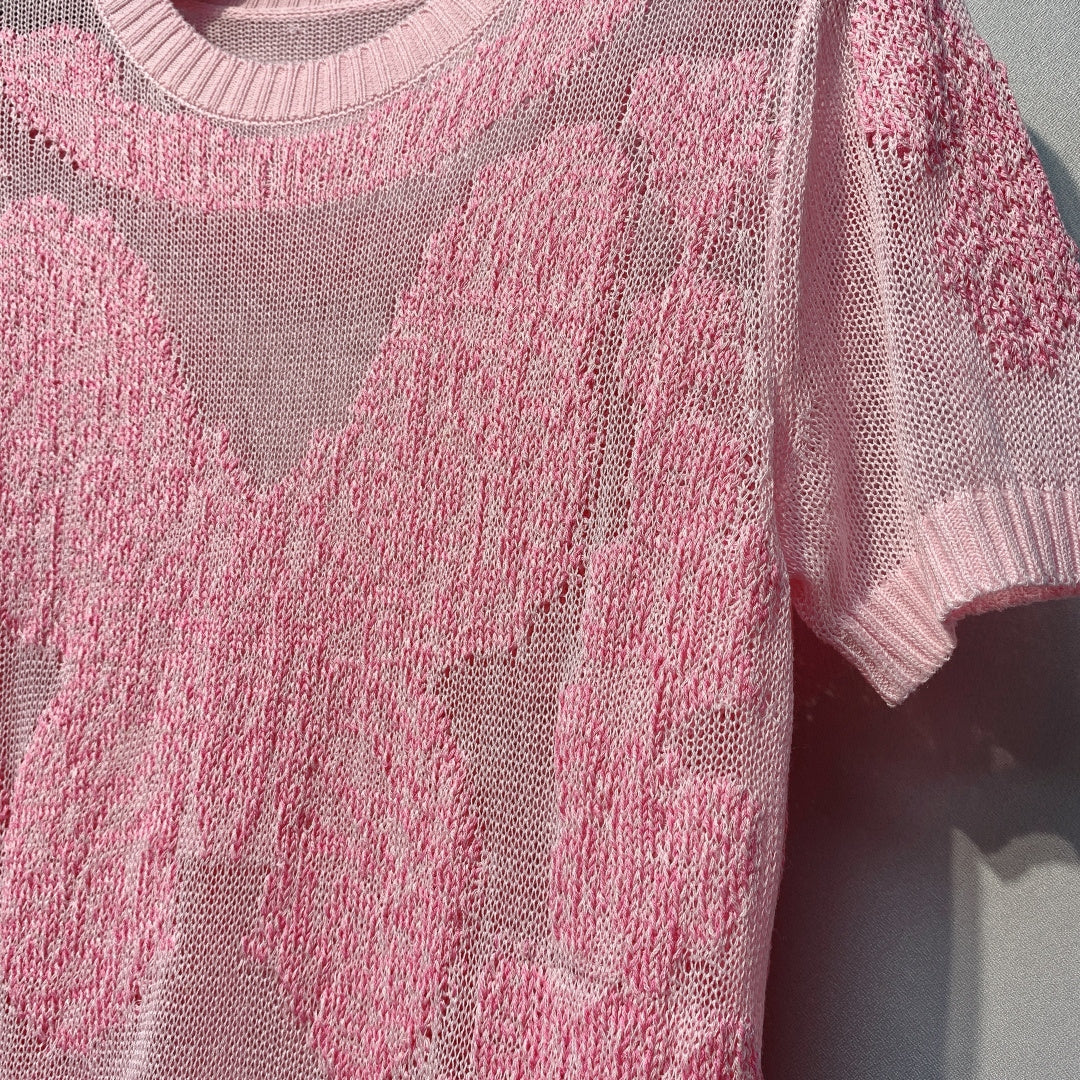 迪D家-蝴蝶刺繡短袖上衣 粉色