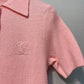 古G家-翻領胸前雙G刺繡針織Polo衫 粉色