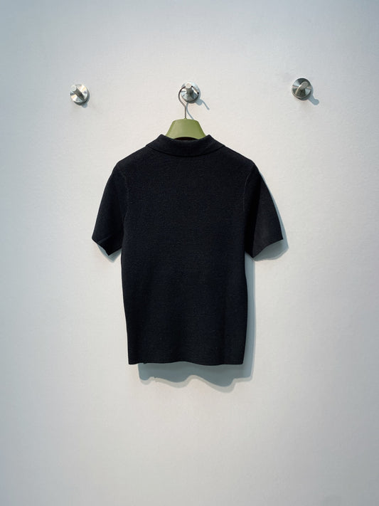 古G家-翻領胸前雙G刺繡針織Polo衫 黑色