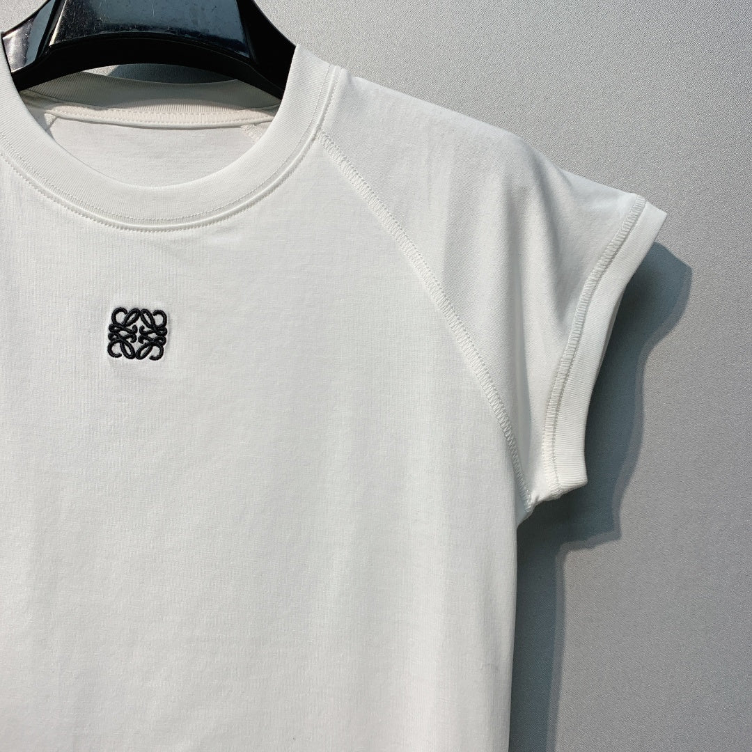 羅L家-2026SS插肩袖刺繡T卹 白色