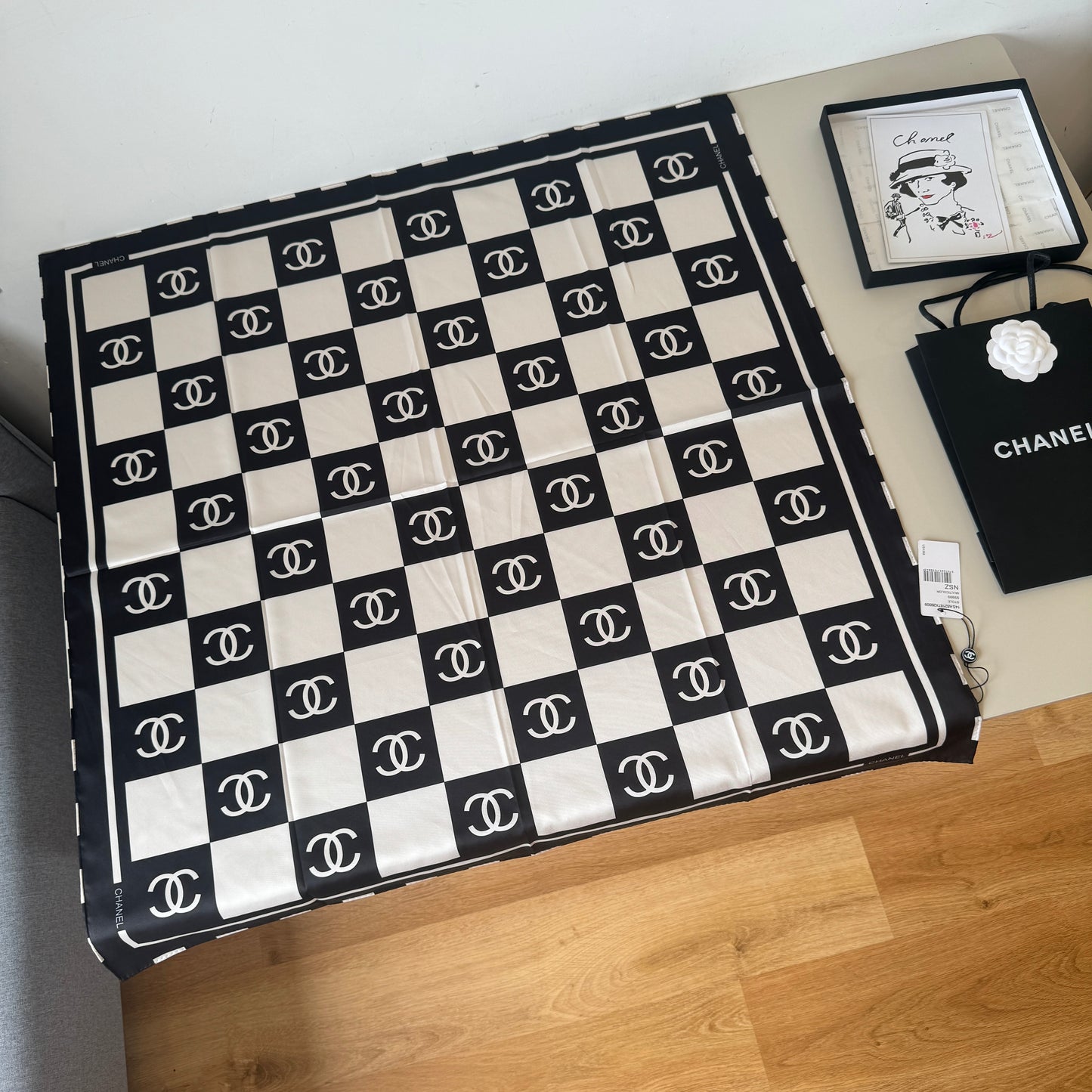 小香家-棋盤格雙C 90X90cm 斜紋真絲
