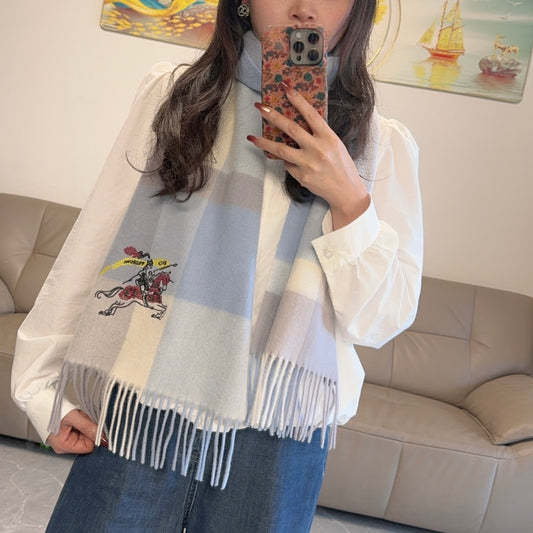 巴B家-戰馬刺繡100%羔羊絨 32x180cm