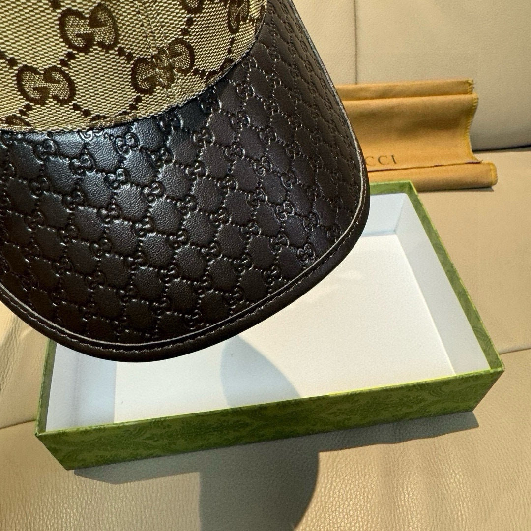 古G家-經典原單棒球帽，小雙G牛皮拼接