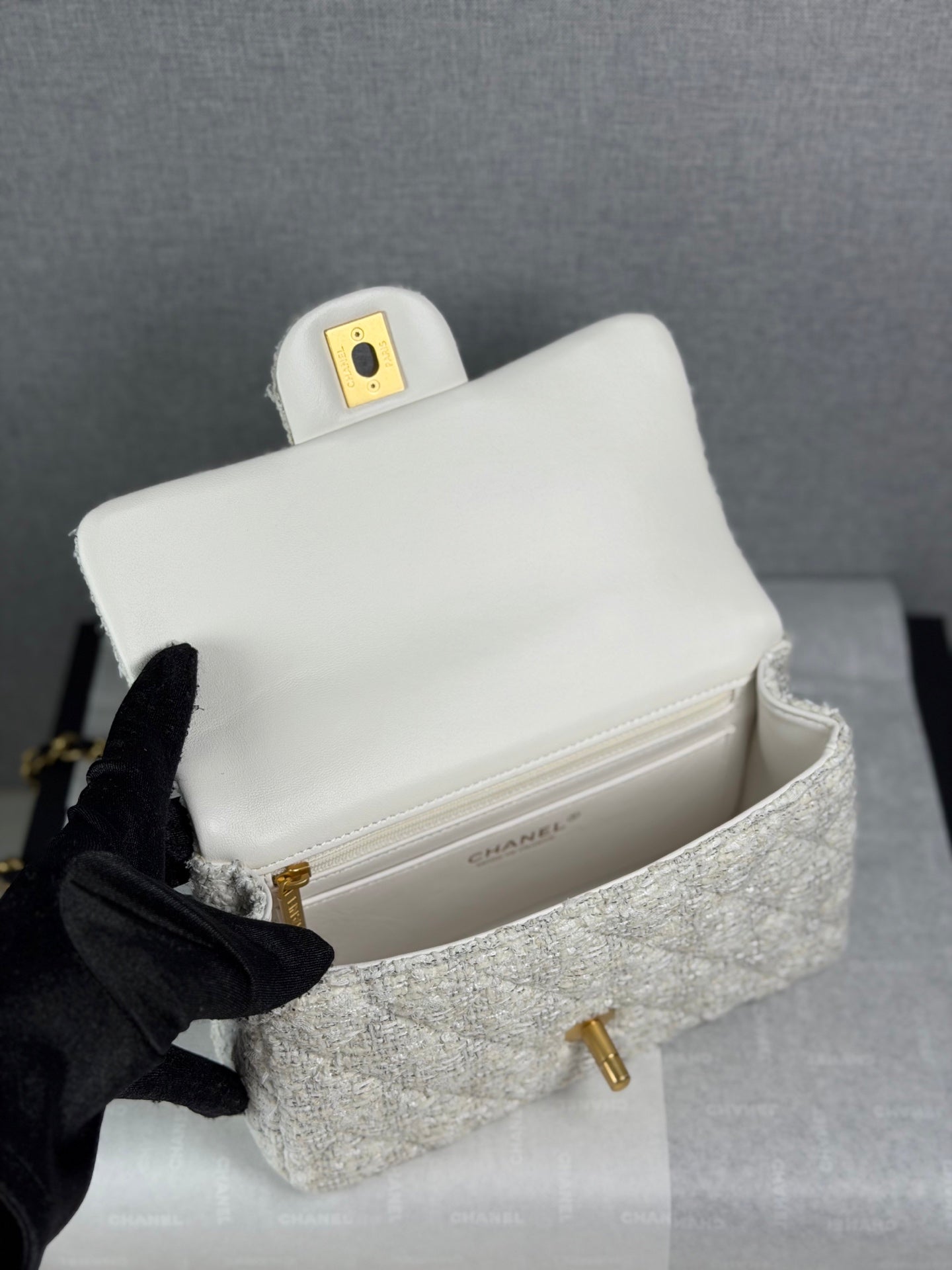 小香家-25k 絲絨蝴蝶結包mini cf 白色