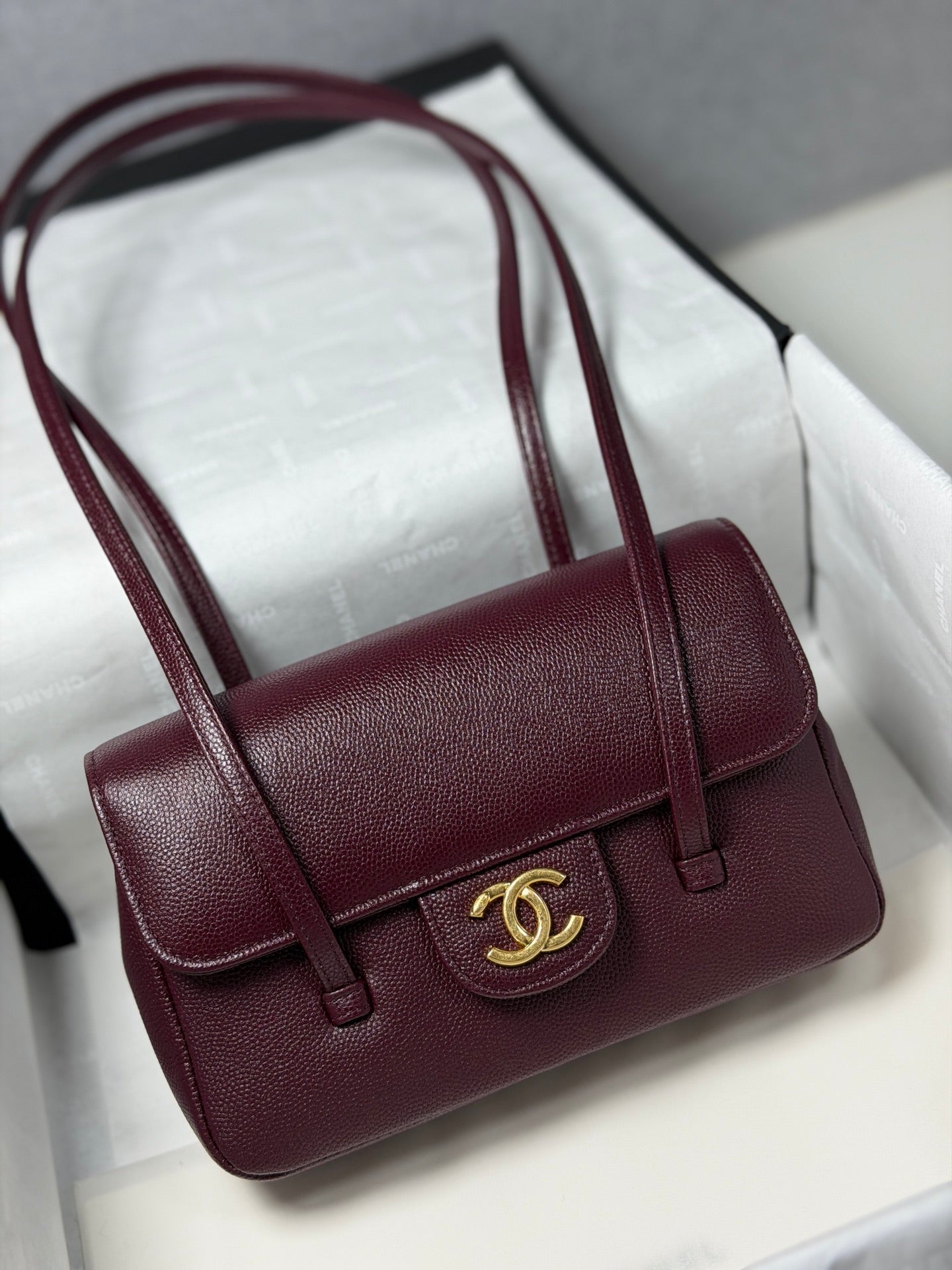 小香家-26P preppy coco單肩包 酒紅色
