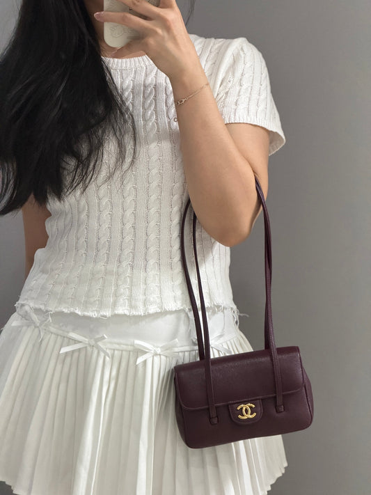 小香家-26P preppy coco單肩包 酒紅色