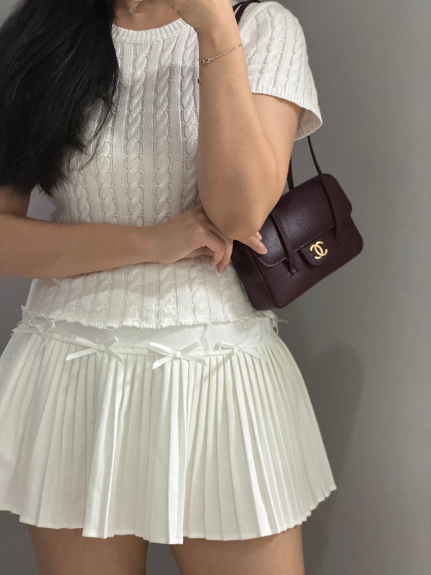 小香家-26P preppy coco單肩包 酒紅色