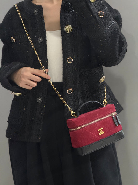小香家- 26Ss麂皮棕拼皮LP盒子包 紅色