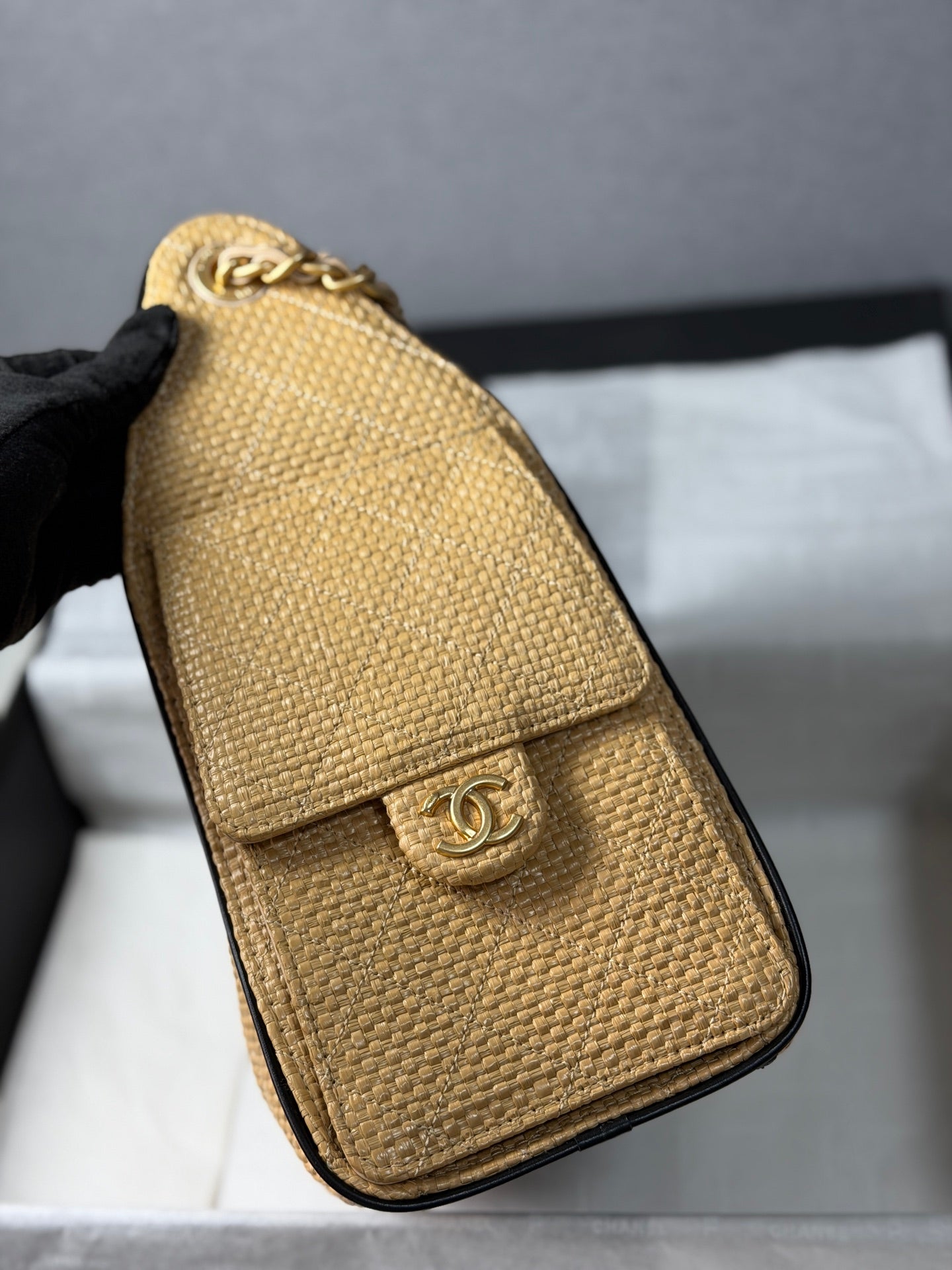 小香家-26P 25bag 草編杏色/黑邊