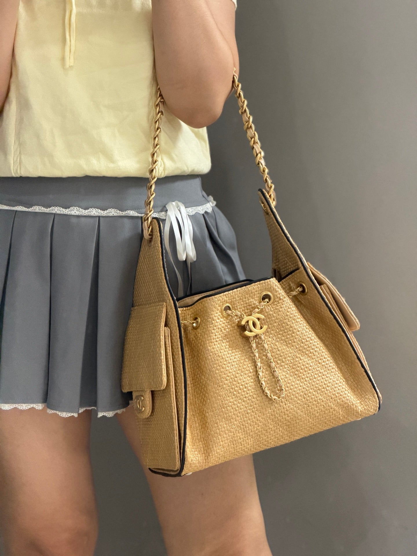 小香家-26P 25bag 草編杏色/黑邊