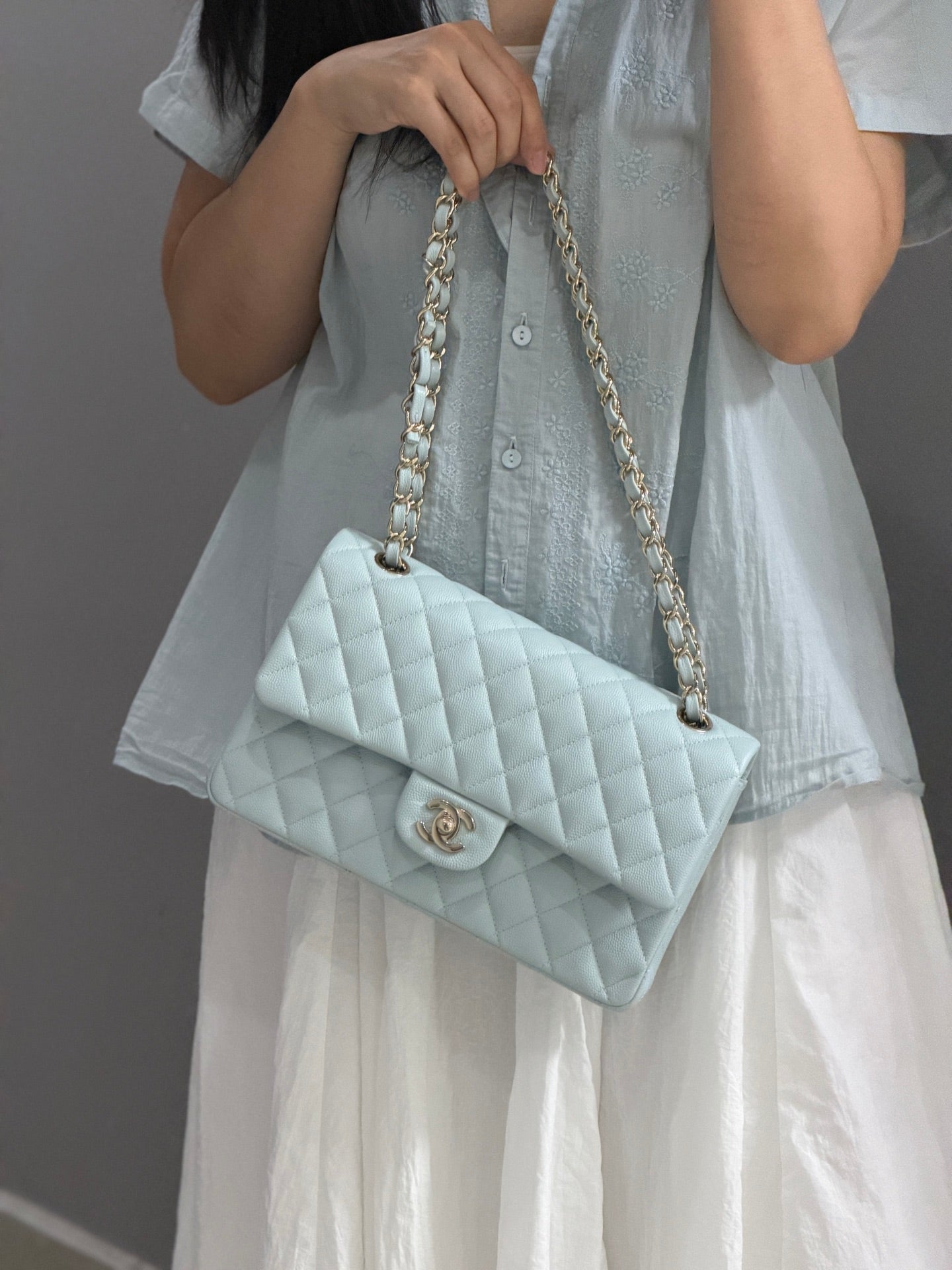 小香家-26春夏新品𝗖𝗙25baby藍/金扣 銀扣