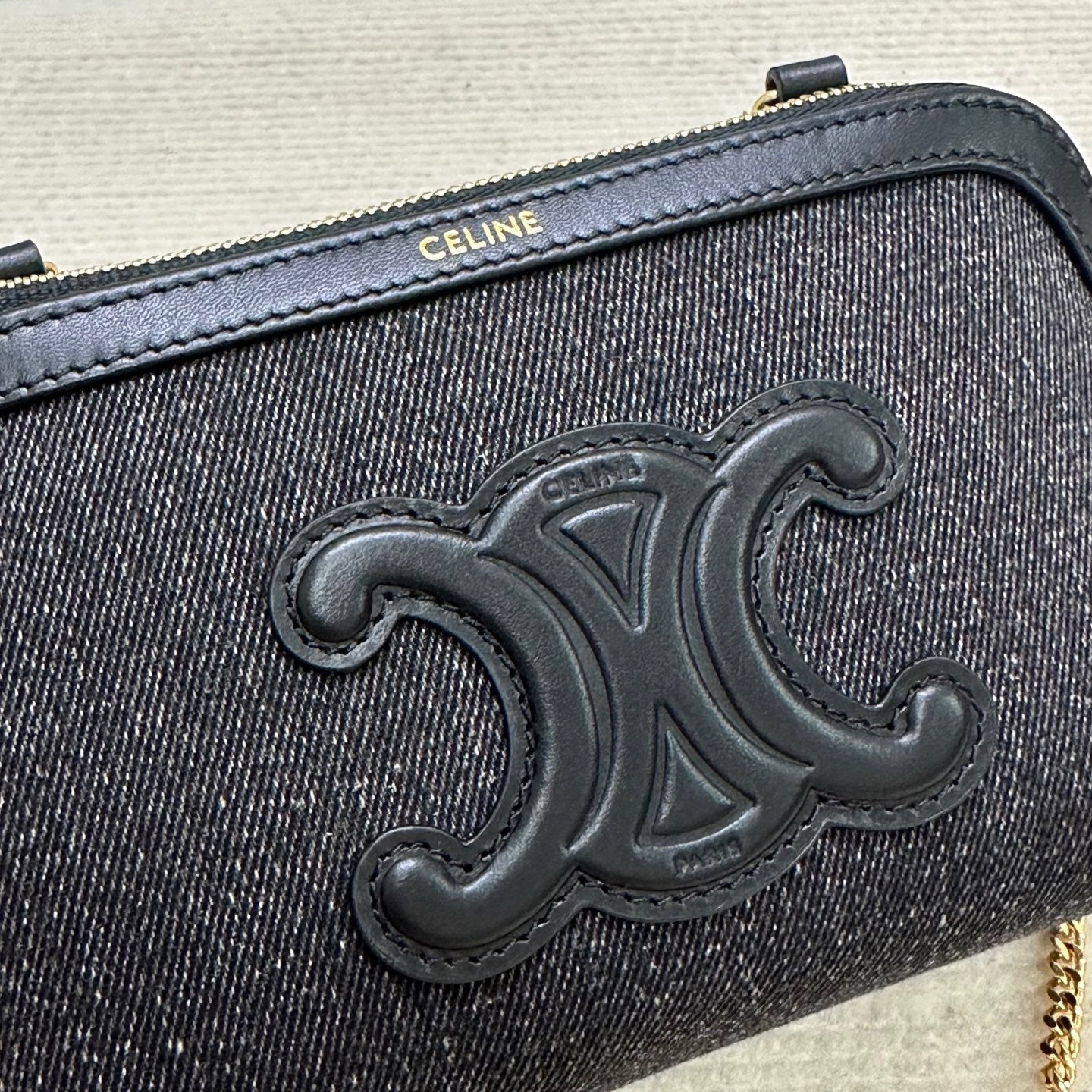 賽C家-牛仔刺繡 貝殼鍊條包