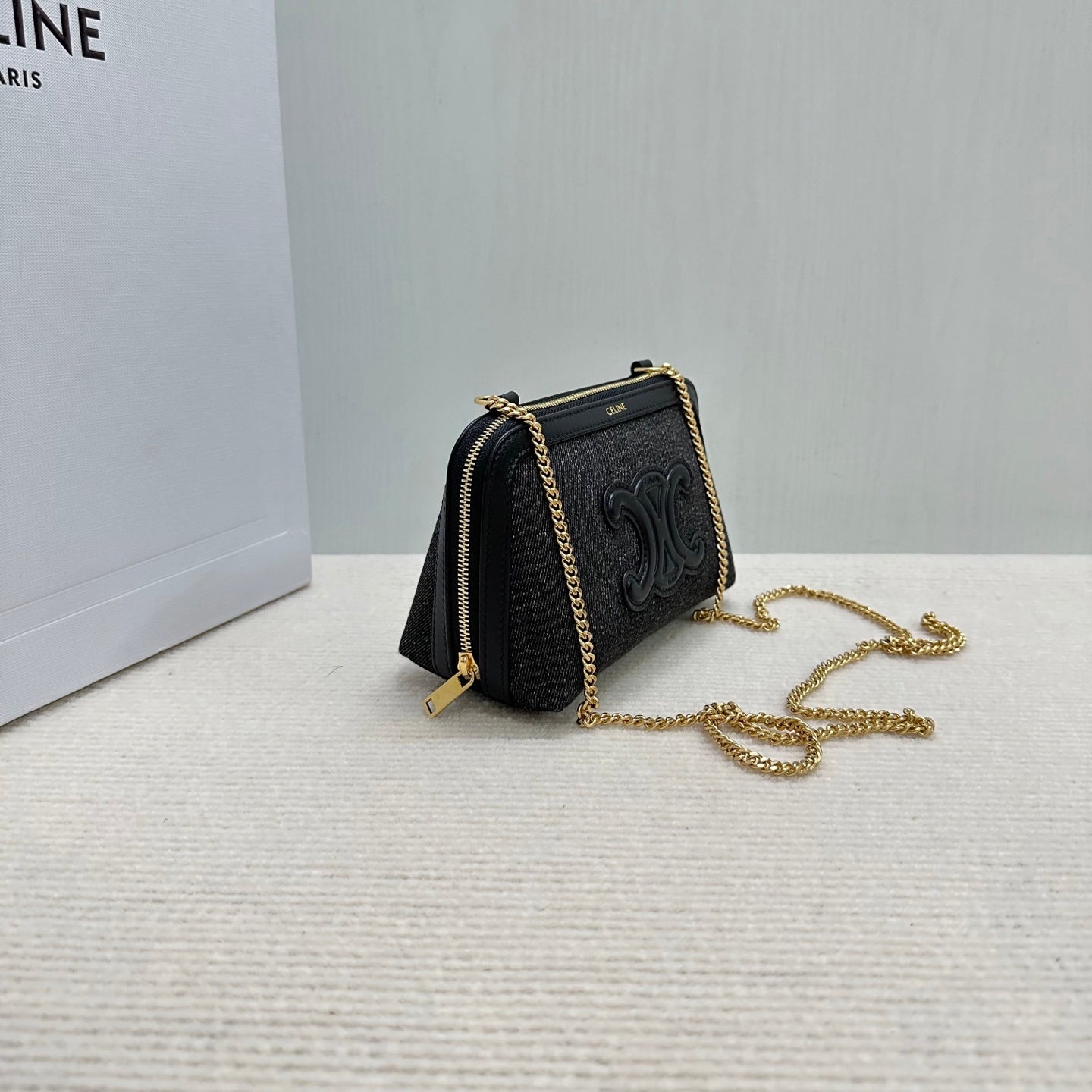 賽C家-牛仔刺繡 貝殼鍊條包