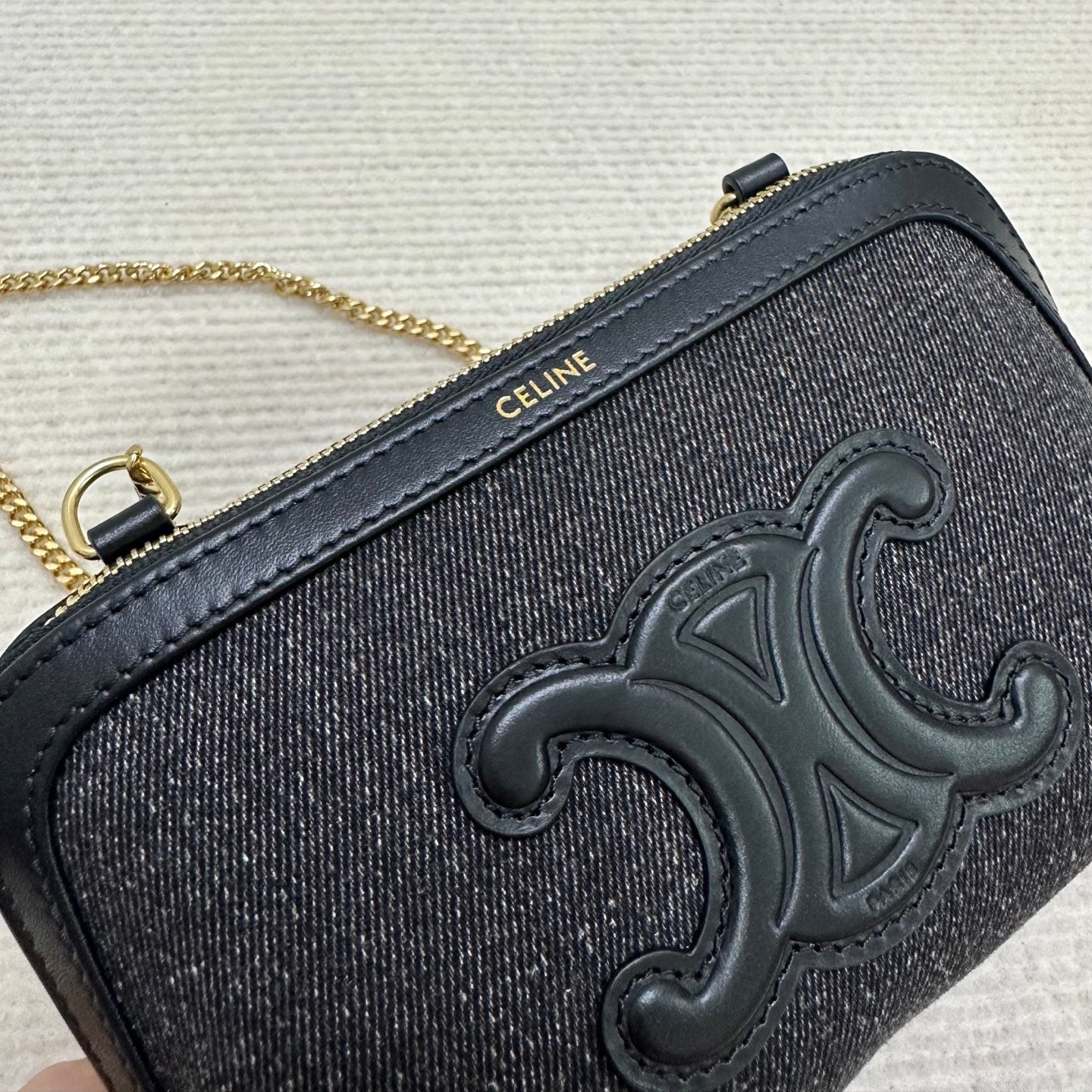 賽C家-牛仔刺繡 貝殼鍊條包