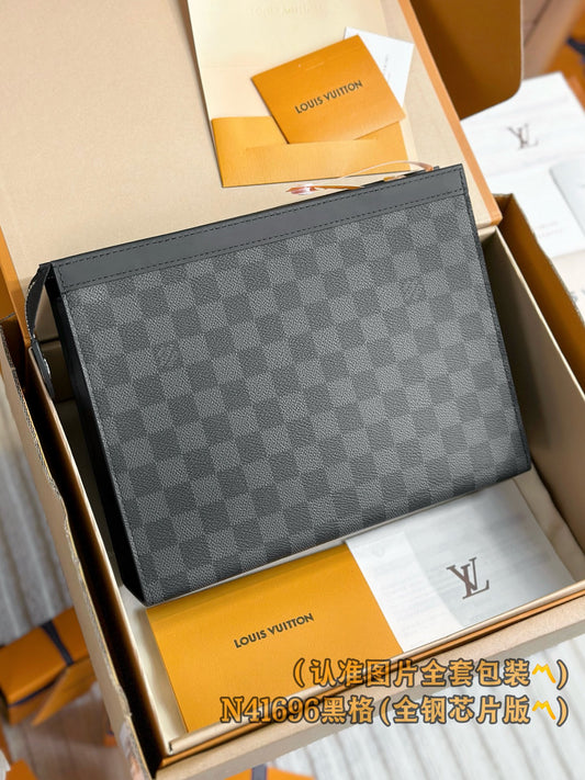 路L家- N41696-Pochette Voyage MM手袋包-黑色格子