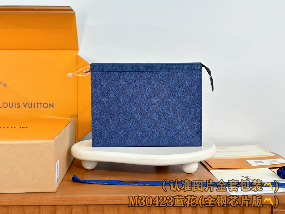 路L家-M30423 Pochette VoyageMM旅行收納袋-藍色老花款