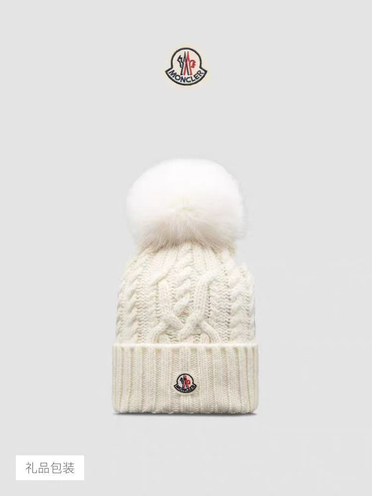 Moncler-狐狸毛球 針織兔羊毛毛線帽