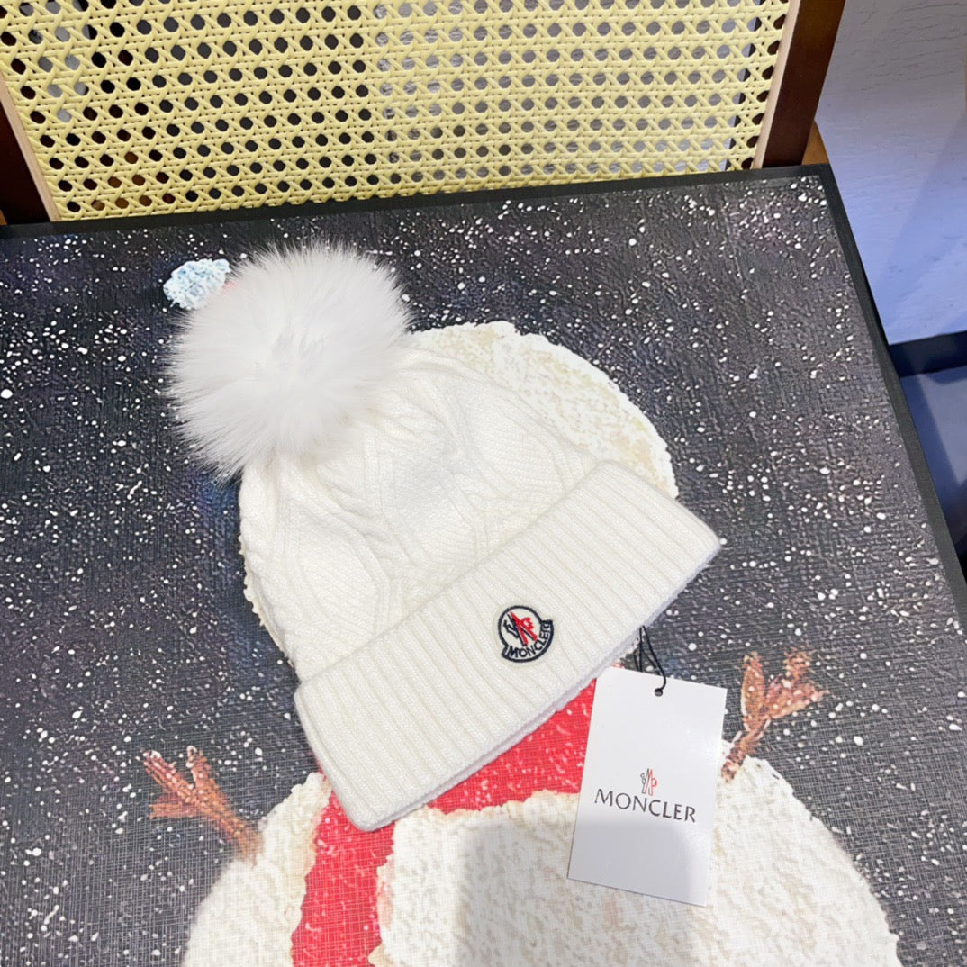 Moncler-狐狸毛球 針織兔羊毛毛線帽