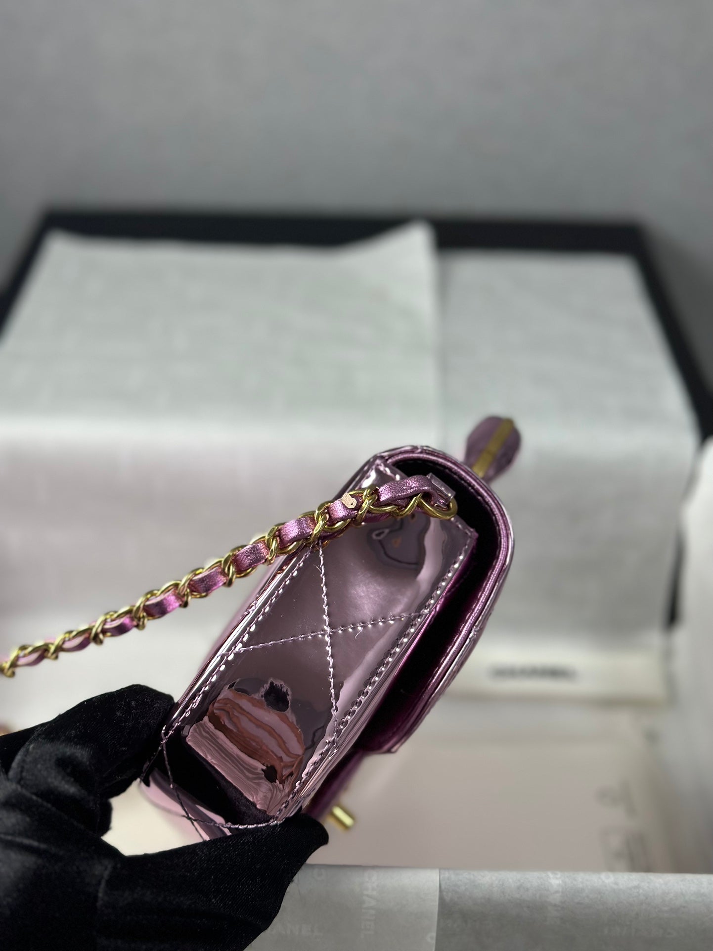 小香家-25k秀款 紫色漆皮手柄口蓋包