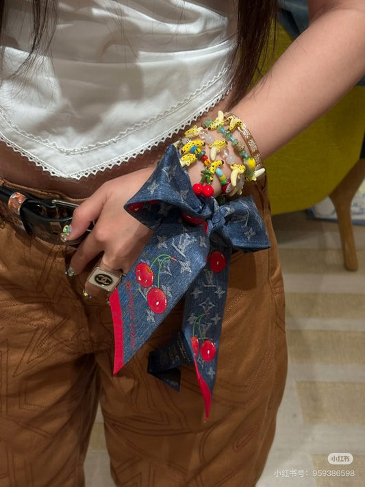 路L家-櫻桃束髮帶 100%斜紋真絲 120*5