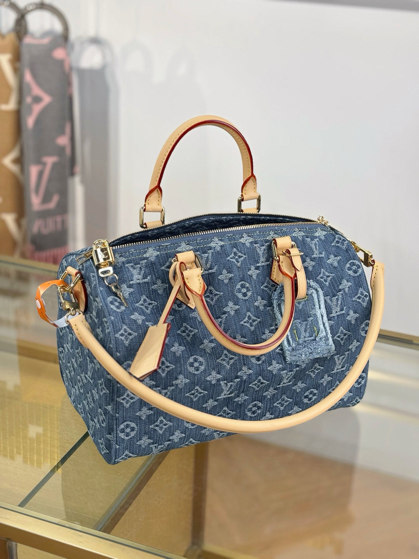 路L家-M14430 SPEEDY BANDOULIÈRE 30 手袋 牛仔藍