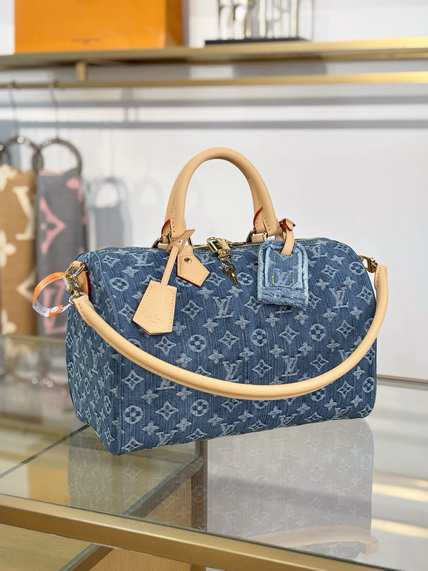 路L家-M14430 SPEEDY BANDOULIÈRE 30 手袋 牛仔藍