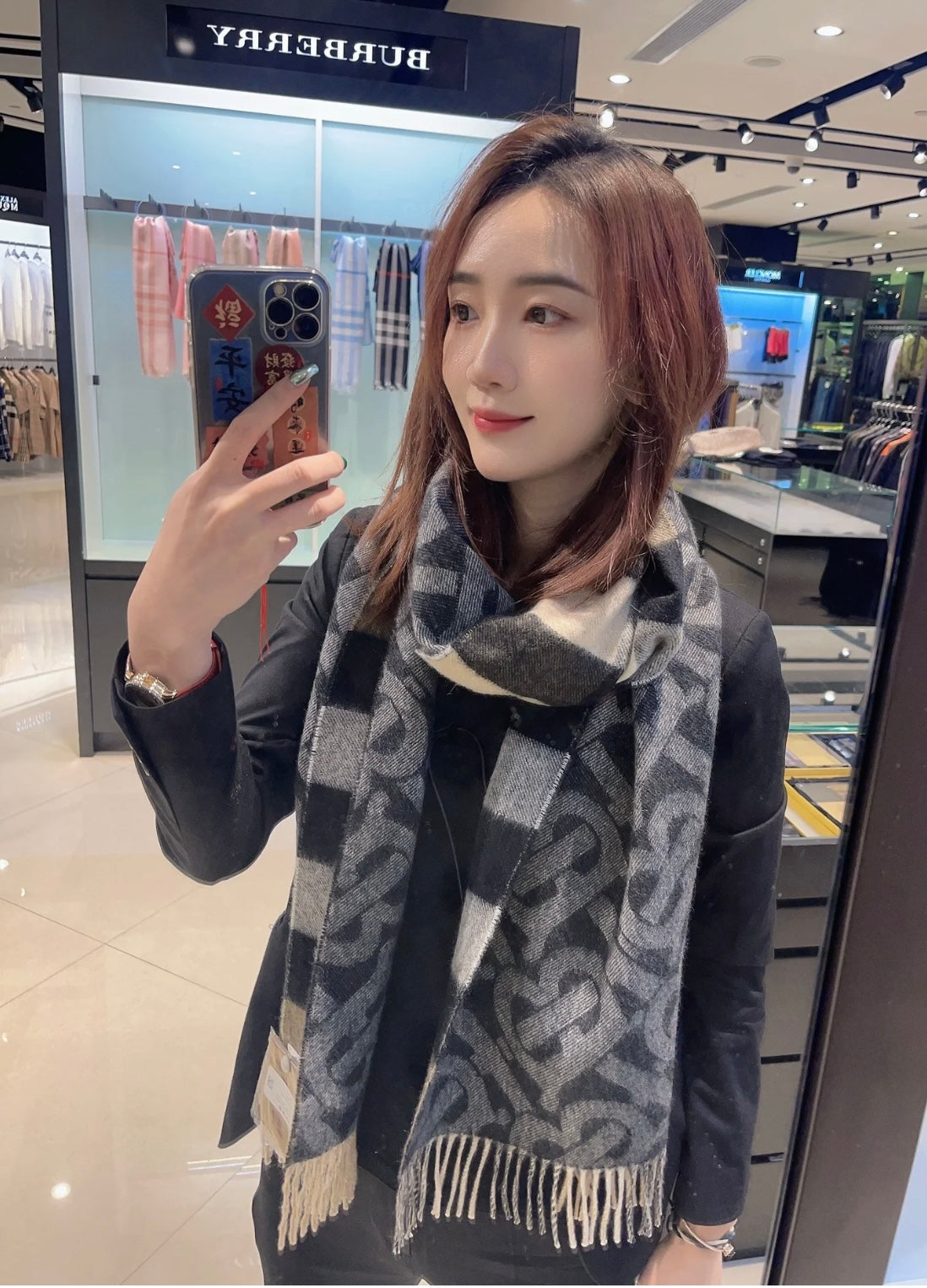 巴B家-雙面圍巾 180*30cm 50%羊絨50%羊毛-深灰