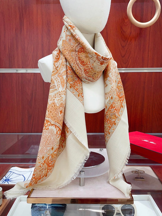 L-Piana- 羊絨肌理紋圍巾 140*140cm 70%羊絨+30%真絲